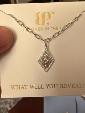 bp Silver necklace with rose quartz cubic zirconia